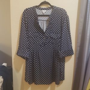 AVENUE Plus Size Navy with White Polka Dot Top